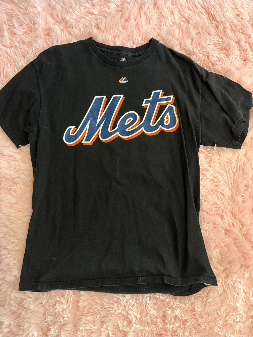 Vintage Majestic Black Mets Niese Script Logo Short Sleeve Tee